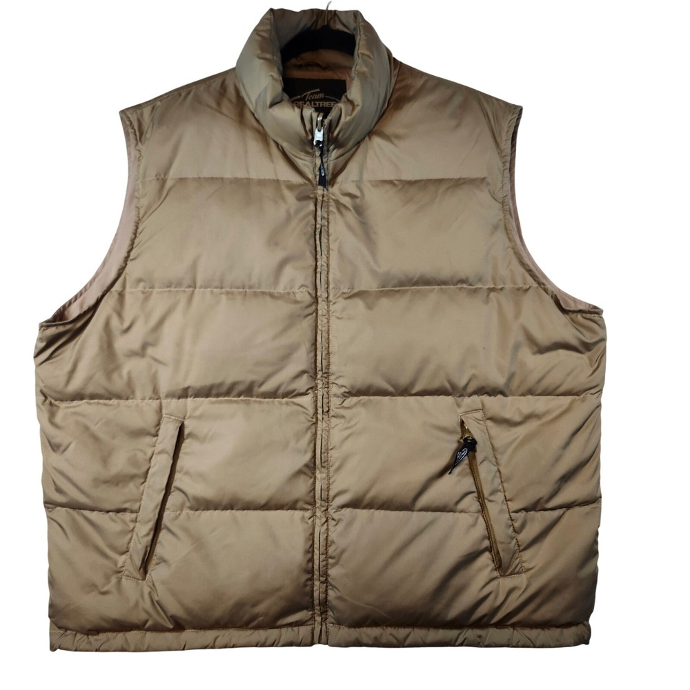 Team Realtree Mens XL Puffer Vest Tan Khaki Goose Down Insulated FullZip Quilted